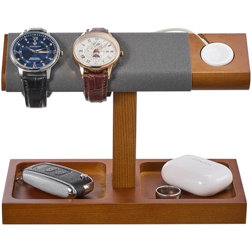 ProCase Wood Watch Display Stand Holder for Men, Wristwatch Tower with T-Bar Design, Hanging Watch Rack, Wooden Wrist Watch Tree 1-Tier Brown