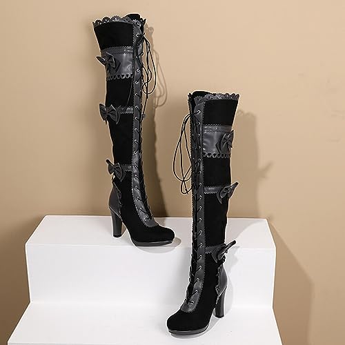 Women's Over The Knee Thigh High Heel Boots Platform Zip Buckle Lace Up Gothic Bowknot Club Party Shoes Fall Winter3