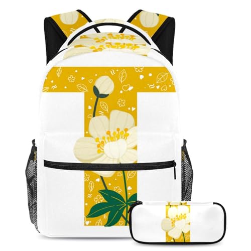 Cartable 2 pièces Lettre S Floral avec grand sac à dos et trousse