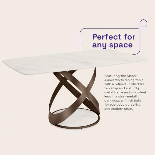 Image of Wakefit Mochi Dining Table - Alaska White - 6 Seater I Marble Finish I Vitrified Tile Top I Alaska White