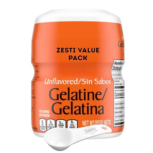 Unflavored Gelatin 1 Pack, 16 oz Canisters for Knox with ZESTI 20 ml Scoop â€“ No-Carb Thickener for Desserts, Parfaits & More, Resealable Canister for Freshness, Perfect for Baking & Homemade Recipes