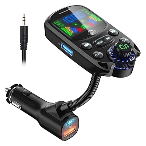 SOARUN Bluetooth 5.3 FM Transmitter, Bluetooth Car Transmitter Adapter QC3.0 PD30W Car Charger Hands Free Car Kit Radio Transmitter with Large Screen Display Cover