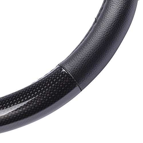 Bdk Carbon Fiber Steering Wheel Cover White Vinyl With Fiber Accent - Black Carbon, 14.5 - 15 Inch #TOP3