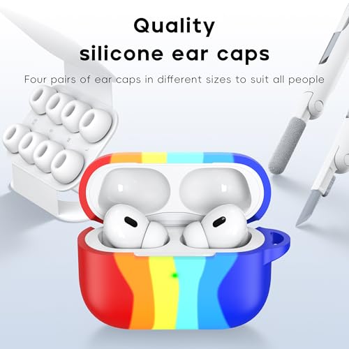 RFUNGUANGO for AirPods Pro 2 Case Cover with Cleaner Kit, EarTips and Keychain, Soft Silicone Protective Cover for Apple AirPods Pro 2nd/1st Generation Case, Support Wireless Charging, Rainbow — view 2