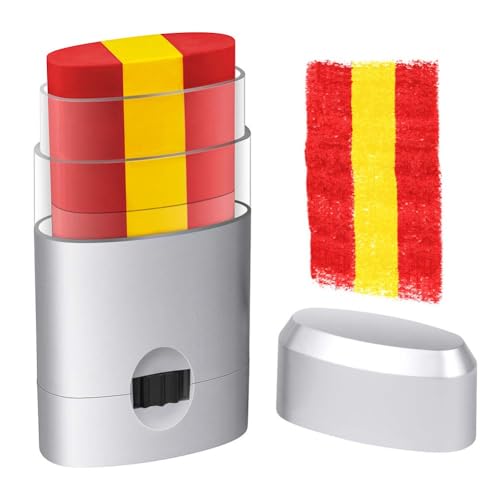 ALIIP Pintacaras bandeira de Espanha, pintura Care facial com bandeira de Espanha, palitos de rayon às riscas amarelo e vermelho para adultos criança para taça do mundo, campeonato europeu, festa