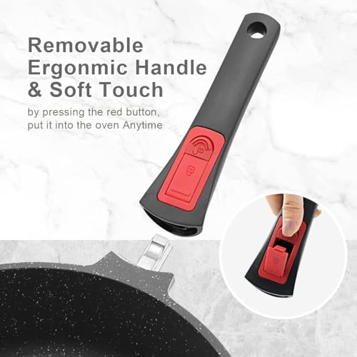 AIKENBBKK AIKENBBKK Pfanne mit Deckel Antihaft Bratpfanne 28 cm, 4.3L Wokpfanne mit Abnehmbarer Griff, Geeignet für alle Herdarten (Schwarz) - Produktansicht 3 | Pfannen