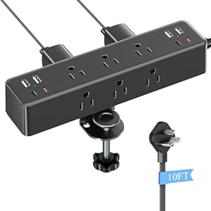 17-in-1 Desk Clamp Power Strip with 40W Fast Charging Station, ACOZVIN 10ft Flat Plug 1200J Surge Protector, 9 AC Outlets 8 USB Ports(4 USB C), Desk Outlet for Home Office, Fit 1.7″ Tabletop Edge
