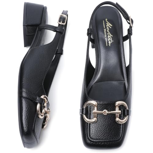 Image of Mostrin Mary Jane Shoes Women Slingback Chunky Low Heels for Women Closed Rounded Toe Ankle Strap Pumps Daily Wedding Party Dress Shoes