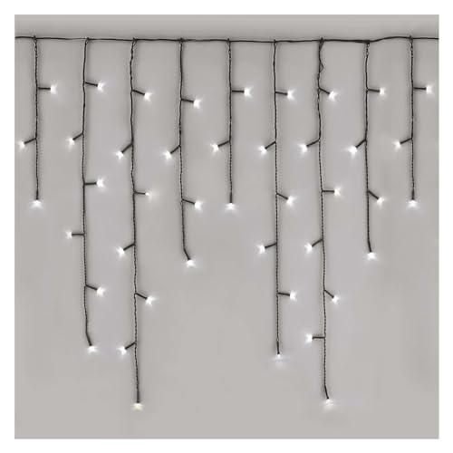 EMOS LED-Eisregen Lichterkette, 10m Weihnachtslichterkette + 5m Zuleitung, 600 LEDs, 8 Lichtmodi, Netzteil mit Timer 6h/18h, IP44 für Innen und Außen, Kaltweiß