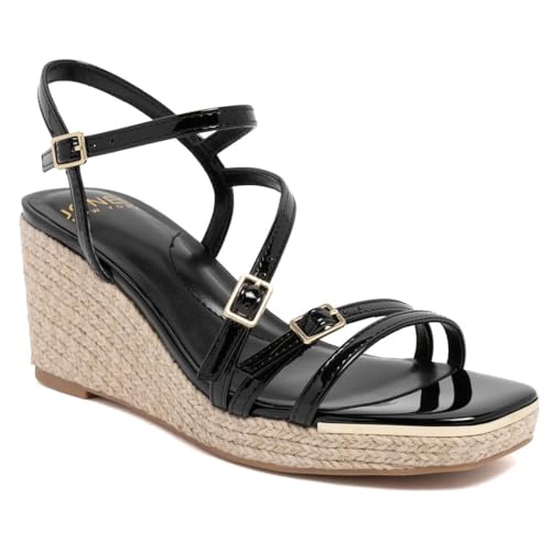 Jones New York Women's Espadrille Wedge Sandals Strappy Platform Heels Dressy Summer Shoes with Buckle Ankle Strap–Harisyn, Black-6 by Jones New York - Used condition - US$19.74
