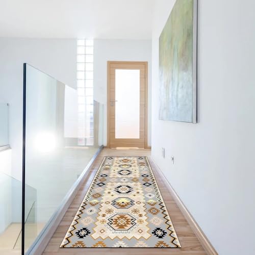 Alfombra de pasillo beige vintage de 100x100 cm lavable para cocina 6