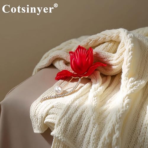 Image of Red Rose Brooch for Women - Elegant Costume Jewelry Pin for Dresses, Hats & Scarves