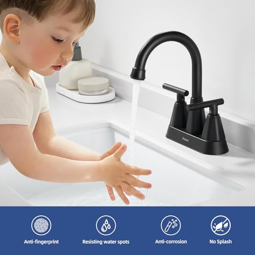 Bathroomsinkfaucetmatteblack4inchbathroomfaucetsforsink3holewithpopupdrainandwatersupplylines360swivelspout2handlefaucetforbathroomsink  Urban Country Home Decor Bathroom sink faucet matte black 4 inch bathroom faucets for sink 3 hole with pop up drain and water supply lines 360 swivel spout 2 handle faucet for bathroom sink  urban country home decor