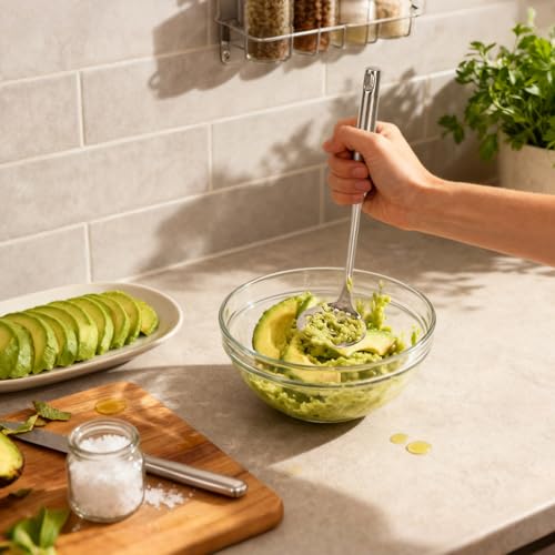 YVREOLP Avocado Slicer,Stainless Steel Avocado Slicer Tool and Avocado Smasher Tool,Quickly Slices Thinly and Masher,Suitable for Avocados,Potatoes,Dragon Fruit and Other Fruits Vegetables - Thumbnail 3