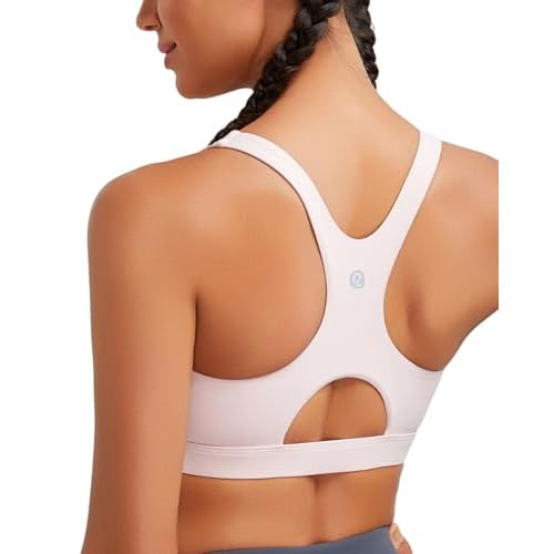 RUNNING GIRL Sports Bras for Women High Support,Racerback High Impact Grey Sports Bra Moulded Cup Workout Bra Push up E-pink Small