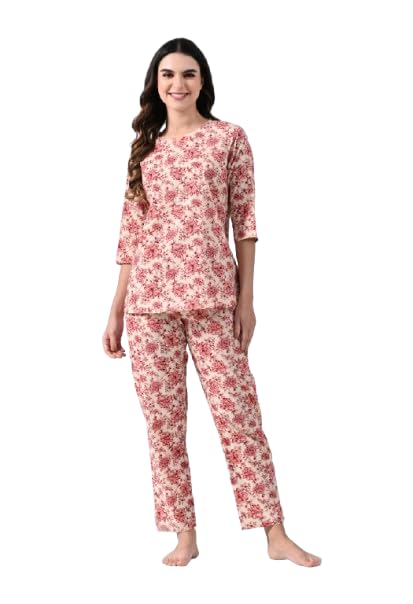 Image of Ichaa Women's Cotton Printed Night Suit - Top & Bottom Set
