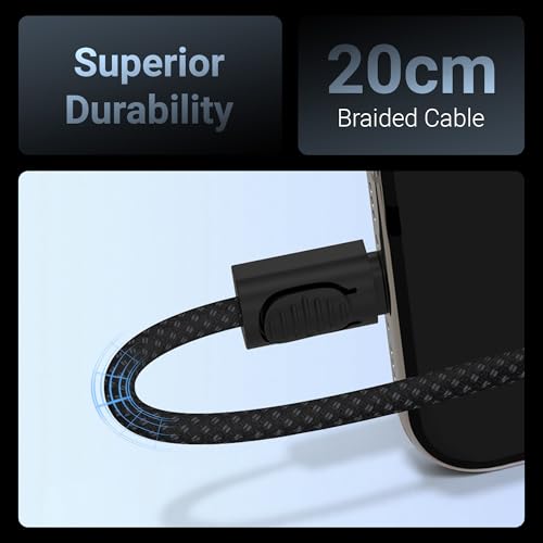 Image of Zebronics Wattz 60CC4 Type-C to Type-C Braided Cable, PD 60W, Upto 480Mbps Data Sync, 20 cm, Durable, Charge & Sync, Rapid Charging, Compact with Keychain Case, For Laptops, Tablets, Mobiles (Black)