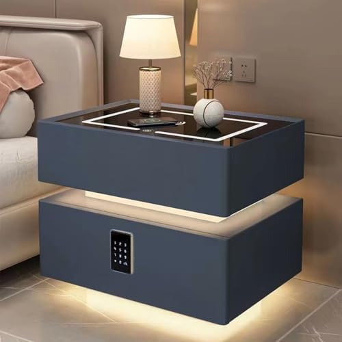 Smart LED Nightstand with 2 Drawers, Adjustable Light Headboard, Narrow Side Table with Electronic Combination Lock for Bedroom & Living Room (White, 50x40x48cm)