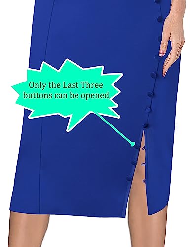 VFSHOW Womens Pleated Notch V Neck Buttons Split Work Office Business Slim Bodycon Pencil Sheath Midi Dress3