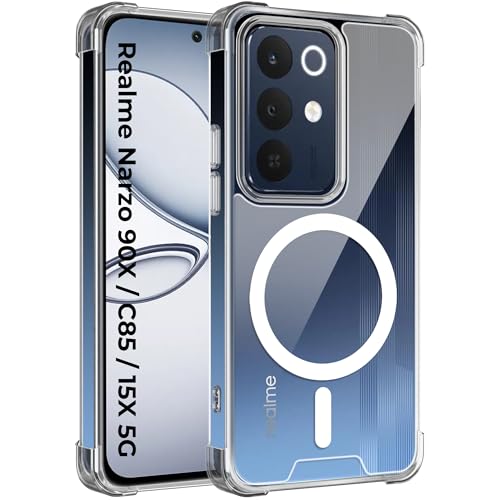 Image of A rtistque Clear Back Cover Case for Realme Narzo 90x / C85 / 15x 5G | Compatible with Mag-Safe | Premium | Shockproof TPU Bumper | Slim Protective Design | Realme Narzo 90x Back Cover - Transparent