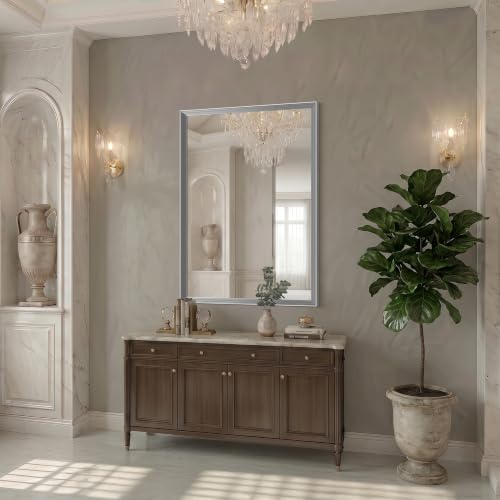 Image of DESBING 30 inchx42 inch Silver Bathroom Mirrors for Over Sink | Tempered Glass, Metal Frame, Rectangle Vanity Wall Mirror for Bathroom, Living Room, Bedroom, Horizontally or Vertically