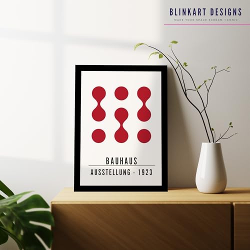 Image of BLINKART Vintage Bauhaus Retro Geometric Aesthetic Poster Gallery | Colorful Wrap Framed For Home Office Studio Living Room Modern Art Studio Decoration Abstract Shapes | (d85) | 13x10 Inch