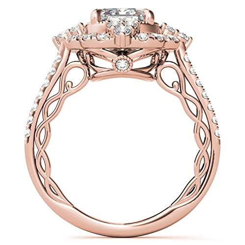 2-4 CT Emerald Cut Unique Halo Moissanite Ring Diamond Engagement Ring for Women Wedding Bridal Set Vintage Antique Anniversary Promise Gift for Her2