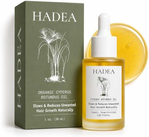 HADEA Cyperus Rotundus Oil to Reduce Hair Growth 100% Organic High-Potency Steam Distilled Cyprus Nutgrass Cypress Inhibitor | Cypress Rotundus Oil For Pcos, Hirsutism, Any Unwanted Hair 30ml