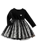 Choomomo Baby Mädchen Kleid Langarm Tutu Partykleid Mit Schmetterlingsdruck Prinzessin Geburtstag Brautjungfer Taufkleid Schwarz 86-98