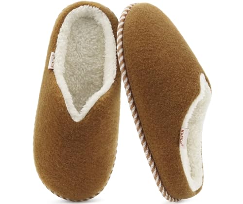 Image of KuaiLu Womens Supportive Memory Foam Slippers Felt Fuzzy Lined Heel Cushion Lightweight House Shoes for Indoor Outdoor
