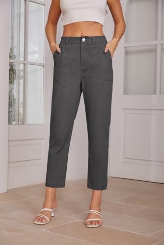 GRACE KARIN 2025 Summer Pants for Women Business Casual Outfits Ankle Length Cropped Work Trousers with Pockets Dark Grey2