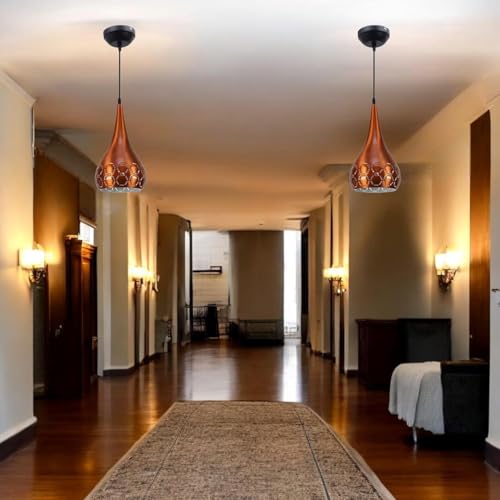 Image of GreyWings Orange Aluminium Hanging Light for Home | Designer Pendant Light with E27 Holder | Modern Ceiling Hanging Lamp for (Bulb is not Included) Small Pack of 4