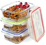 Glass Meal Prep Containers - 3-Pack 3 Compartment Food Storage Containers with Leak Proof Sauce Cups and Label Set - Microwave, Freezer, Oven & Dishwasher Safe (3, 3 Compartment with Utensils)