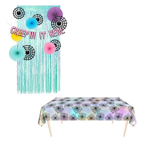Cheerland Iridescent Halloween Party Spider Web Tablecloth and Pa...