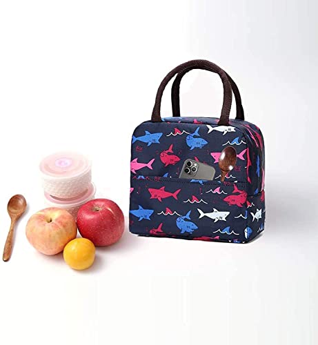 Image of Insulated Lunch Bag for Office, School, Men, Women, Hot & Cold Lunch Box, Tiffin Pouch (Blue Shark Lunch Bag)
