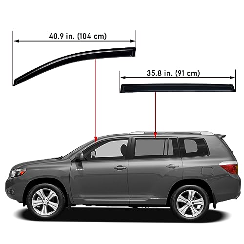 Image of Lightronic Extra Durable Outside-Mount Auto Vent Window Visor, Fits 2008-2013 Toyota Highlander, UV Protection Rain Guard, Original Wind Deflector, No-Drill Easy Install, Dark Smoke, 4-Pcs
