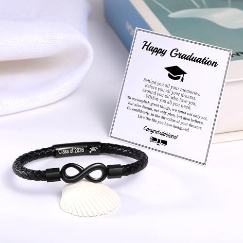 Image of Leather Bracelet Gifts for Men, To My Son Bracelet Fathers Day Bracelet Gifts Dad Grandpa Love You Forever Engraved Birthday Valentines Graduation Gift Infinity Knot Jewelry