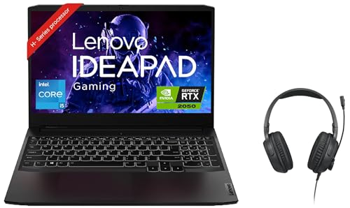 Image of Lenovo IdeaPad Gaming 3 Intel Core i5-11320H 15.6 inch (39.62cm) FHD IPS 144Hz Gaming Laptop (8GB /512GB SSD /Win 11 /NVIDIA RTX 2050 4GB /Alexa /Shadow Black /2.25Kg), 82K101PBIN + H100 IdeaPad Gaming Headset