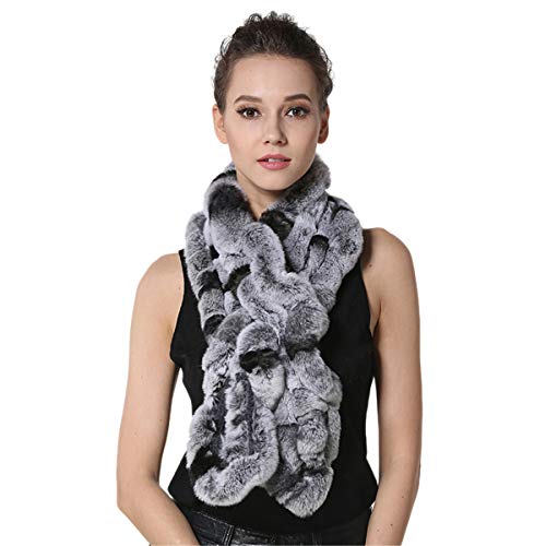 KAISHIN Real Fur Scarf for Women Rex Rabbit Fur Long Scarves Ladies Winter Thickening Warm Collar