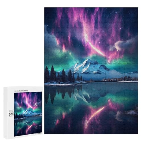 Rompecabezas para adultos de 500 piezas con paisaje de montañas y aurora boreal