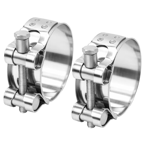 2 Pack Stainless Steel Joint Bolt Clamp 48-51 mm Hose Clips for Exhaust Systems, Heavy Duty Metal Clamps Adjustable Hose Clamp for Industrial Pipes Connection