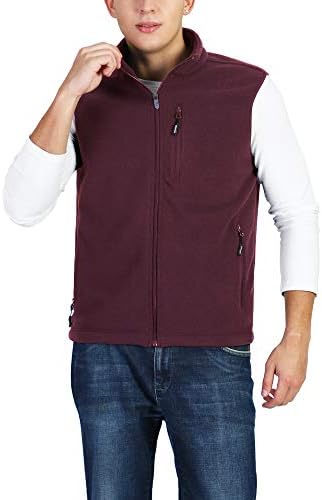 Outdoor Ventures Men's Full-Zip Lightweight Polar Fleece Vest Outerwear with 5 Pockets Warm Winter Sleeveless Jacket Casual Wine