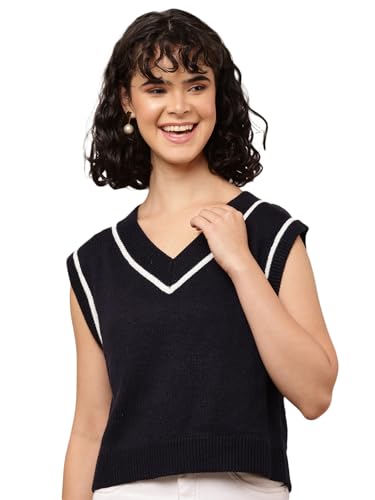 NOBARR Women's Cotton with V-Neck Sleeveless Dark Blue Sweater Vest Deal