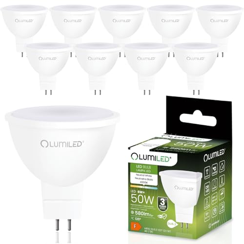 Lumiled 12V GU5.3 LED Lampen Leuchtmittel Spot 10 Stück Set, MR16 6W (entspricht 50W Halogen Glühlampen) 4000K Neutralweiß 580 Lumen 120° Abstrahlwinkel Spots Glühbirnen Halogenleuchte
