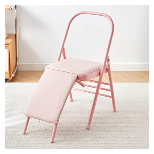 MZZKFC Foldable Adult Yoga Chair with Detachable Lumbar Support, Pink Double Beam Yoga Auxiliary Chair, Yoga Equipment for Waist/Leg Exercise & Hip Movement