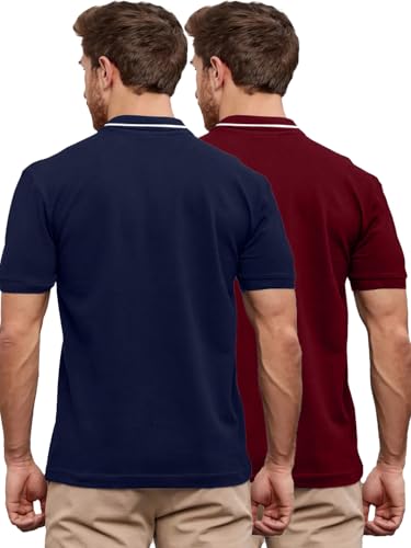 Image of LEOTUDE Men's Honeycomb Nylon Regular Fit Plain Polo T-Shirt
