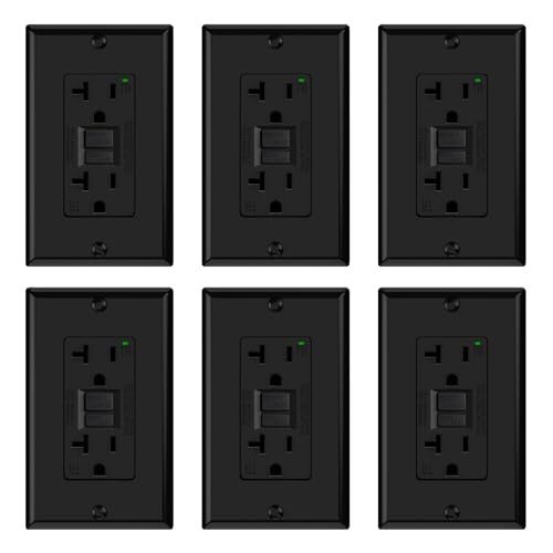 ELEGRP GFCI Outlet 20 Amp, Self-Test GFI Electrical Outlet with Narrow Design, GFCI Receptacle with LED Indicator, UL Listed, Matte Black, Wall Plate Included, 6 Pack