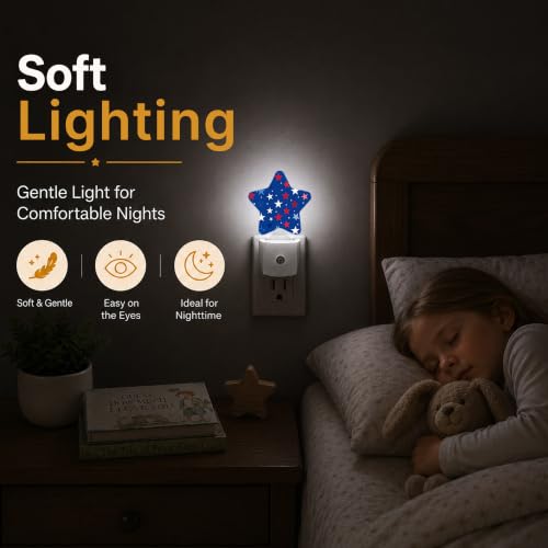Image of Star Night Light with Dusk to Dawn Sensor, Stars Plug in Night Light for Kids Bedroom Nursery, Soft Warm Glow Lamp for Hallway Bathroom Energy Saving