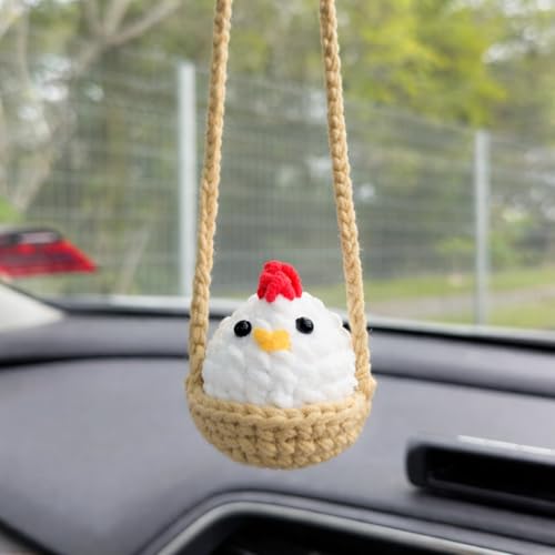 Cute Crochet Chicken Car Hanging Ornament Rear View Mirror Charm