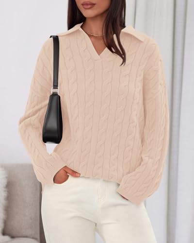 Image of BTFBM Women's Oversized Sweaters Fall Fashion Clothes 2025 Trendy Knit Pullover Casual Long Sleeve V Neck Sweater Jumper Tops